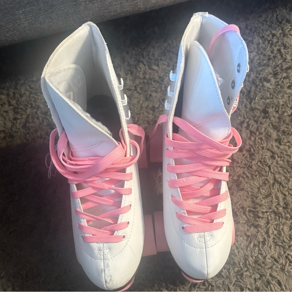 Women's White and Pink Roller Skates